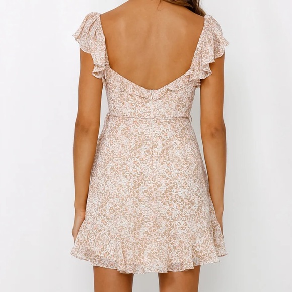 Twenty Ten Womens Mini Dress Pink and Beige Ruffle Sleeves Spring A-line Large - Picture 3 of 13